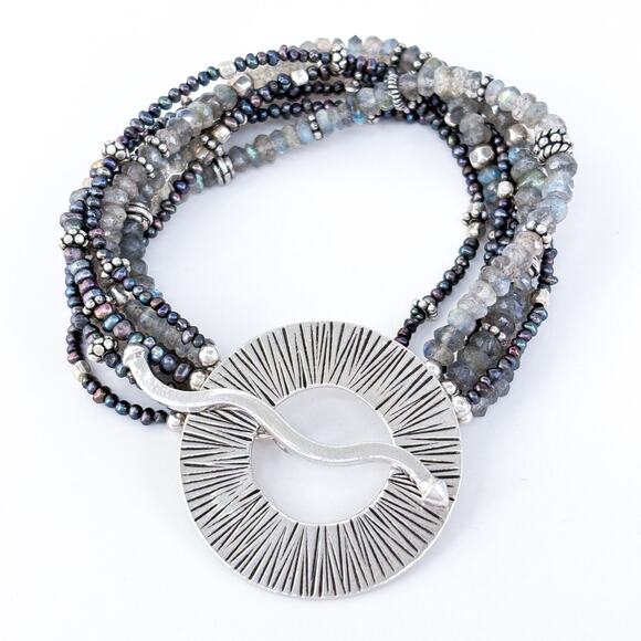 Vintage Artisan Sterling Silver 925 Labradorite Pearl Multi-Strand Bracelet 7" - Picture 5 of 8